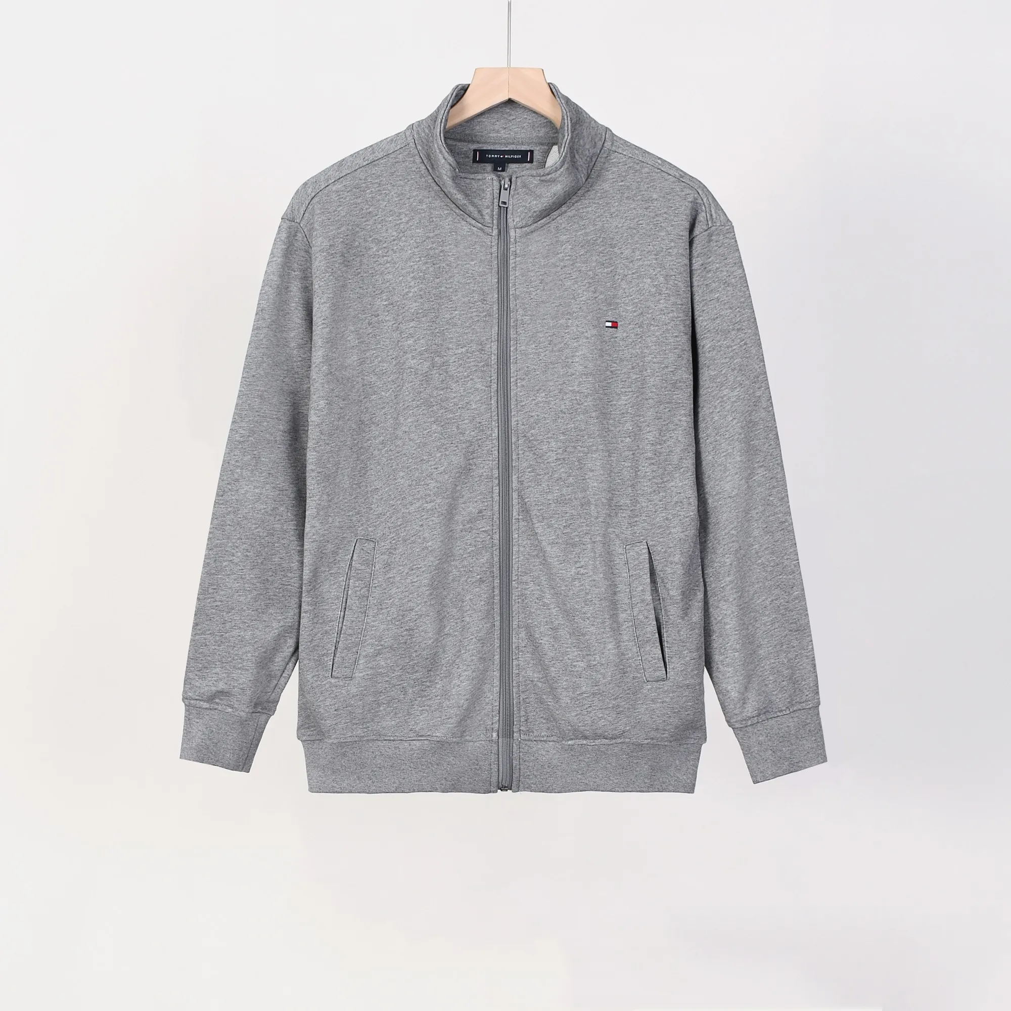 P220 802# Tommy zipper stand collar sweatshirt jacket Color: black gray royal blue Size: M-XXL Fabric: 350g cotton terry